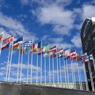Stockshots of the European Parliament - Flags in front of EP building in Strasbourg